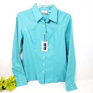 NWT Outerbanks Turquoise Cotton Button Down Top, M